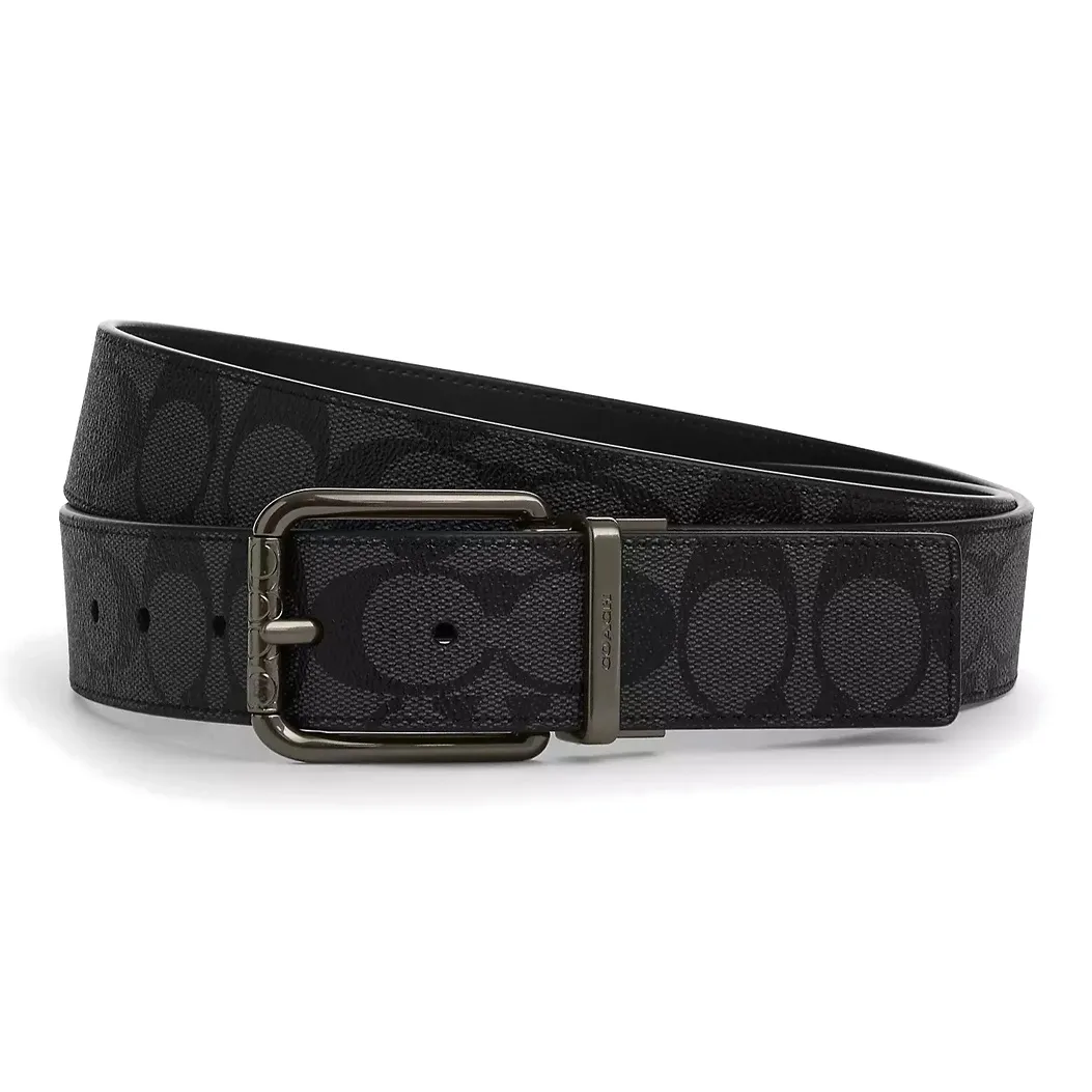 COACH Calfskin Leather Belts Men's Black Willis  3.8cm