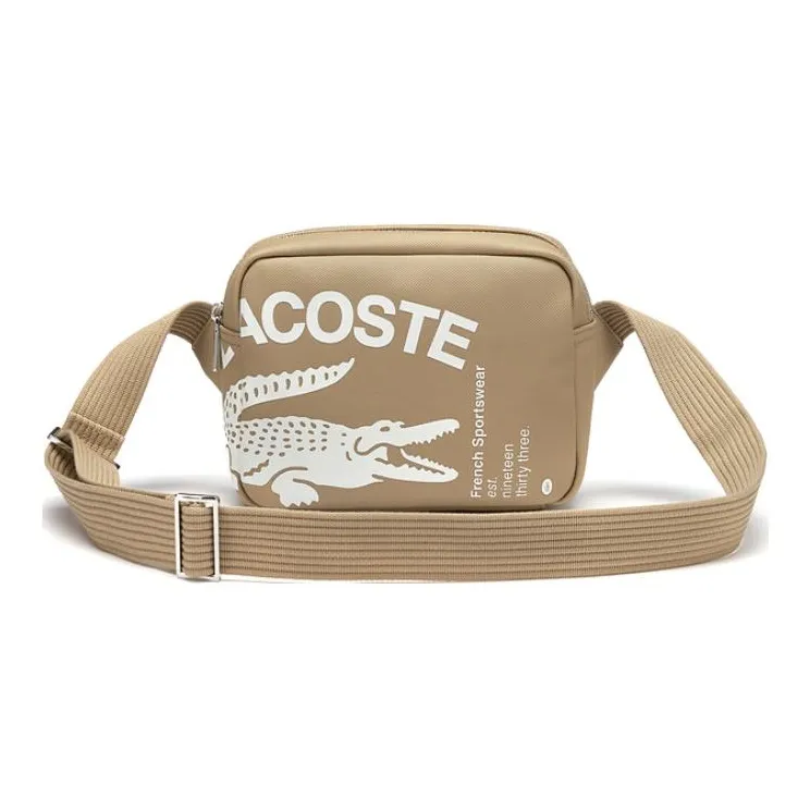 LACOSTE PVC Shoulder Bag Crossbody Bag Medium Size Men's Cassava