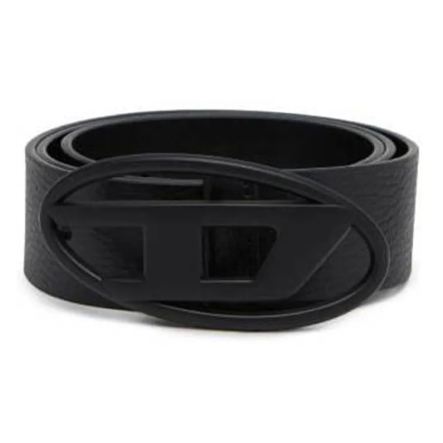 DIESEL Metal Leather Belts Men's Black Width 3.9cm