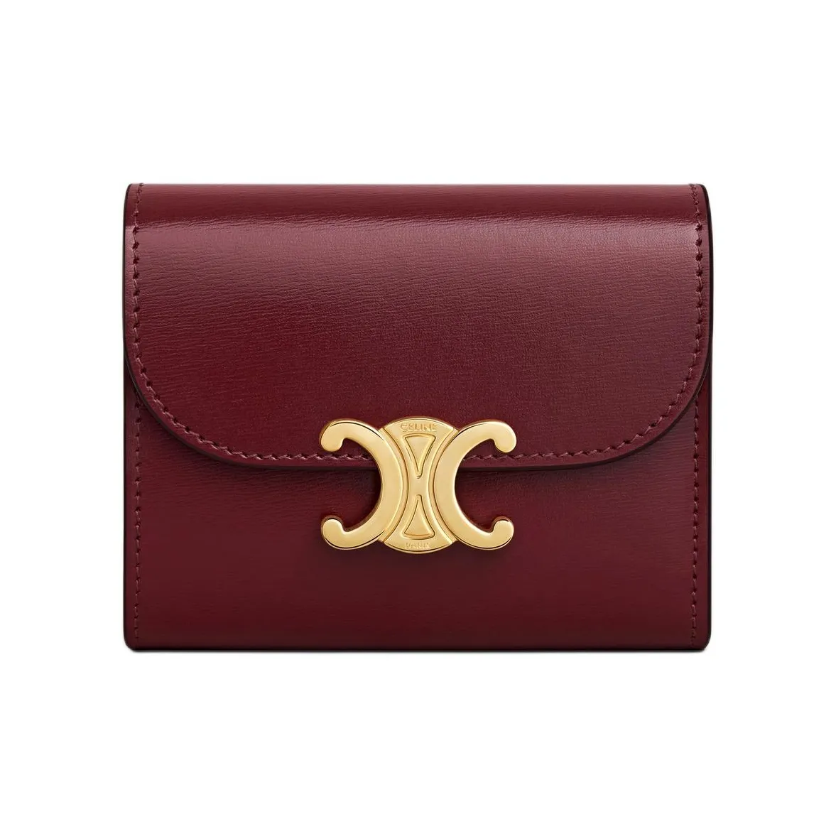 CELINE Triomphe Shiny Calfskin Wallet Small Size Women's Light Burgundy