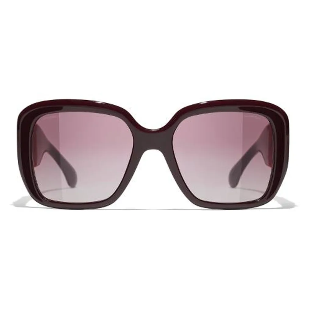 CHANEL Acetate Square Sunglasses Men's Burgundy