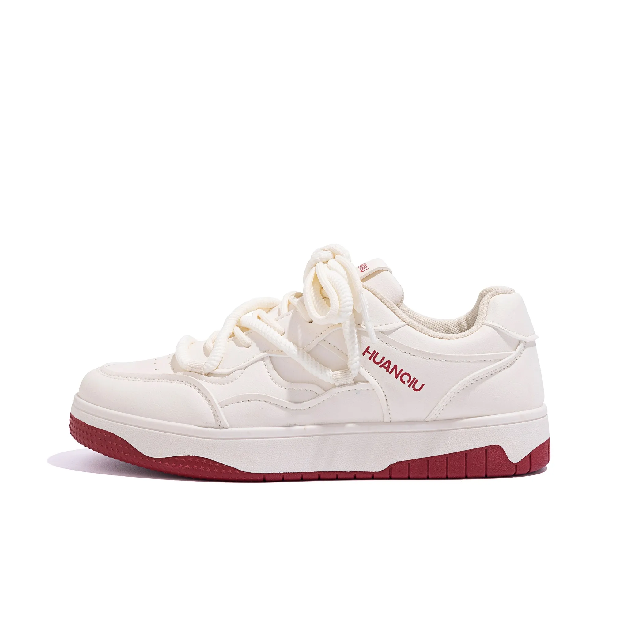 HUANQIU Slip Resistant, Abrasion Resistant, Balance Height Increasing Low Top Skateboard Shoes Unisex White Red