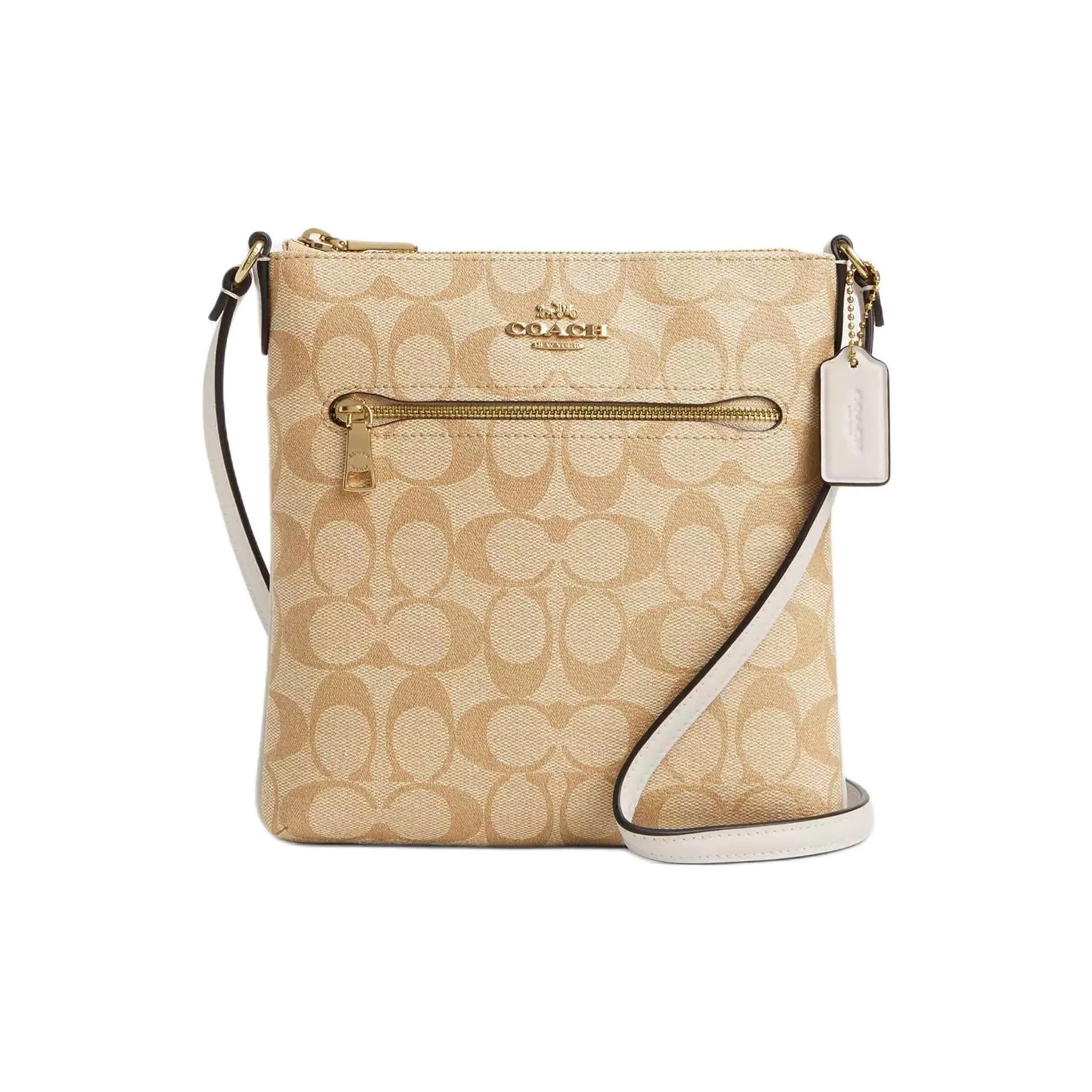 COACH Rowan Coated Canvas With Recycled Leather Shoulder Bag Crossbody Bag Mini Women's Gold & Light Khaki Chalk