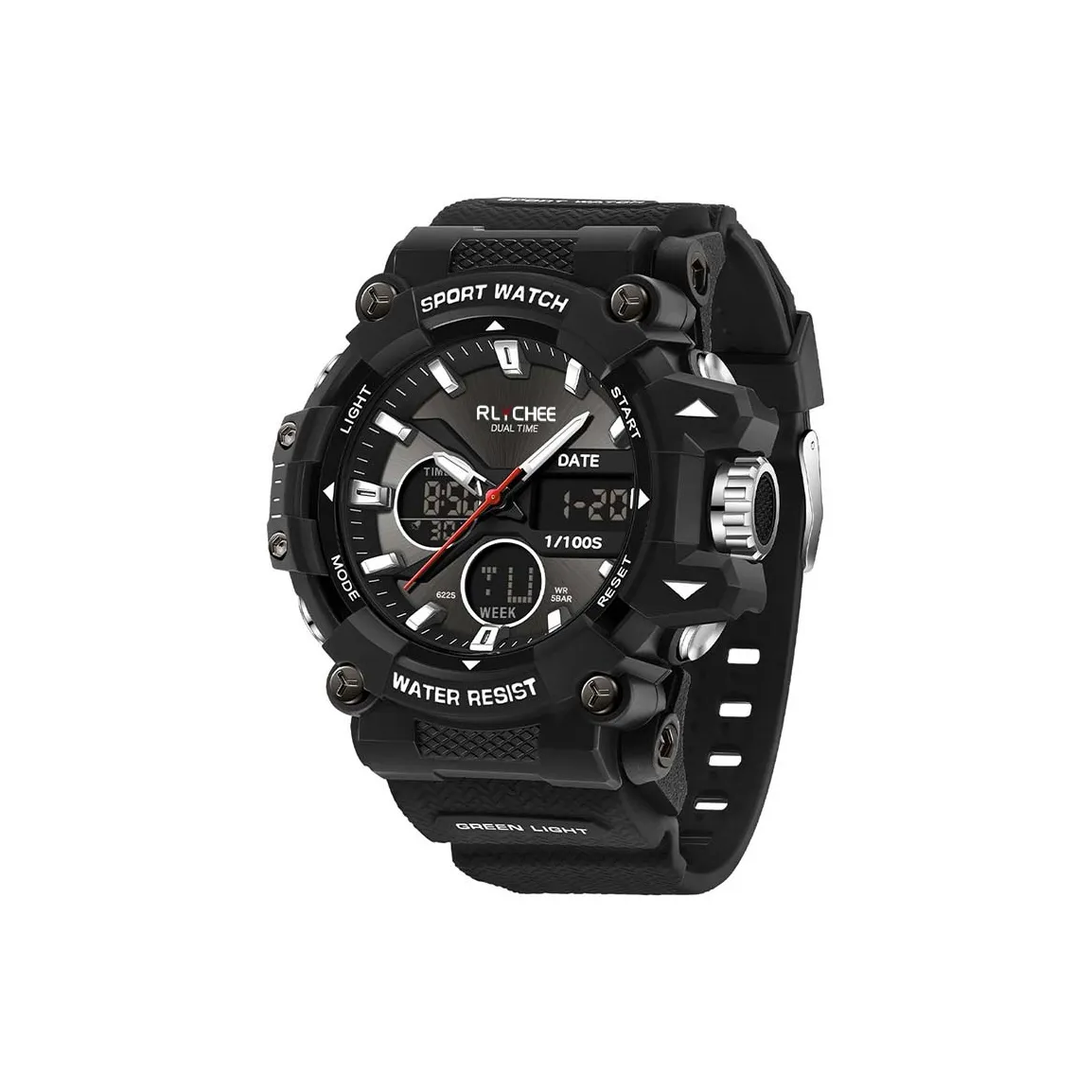 Rlychee Многофункциональный Dual Display Ночной свет Водонепроницаемый Student Watch Электронный + Кварцевый механизм