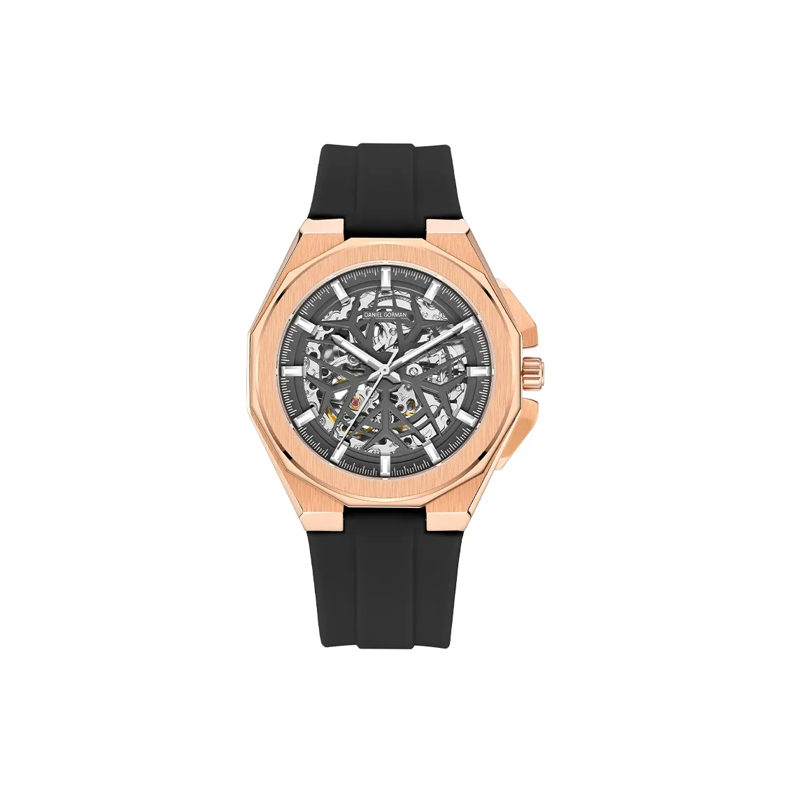 DANIEL GORMAN Daniel Golman Watch For Men Mechanical Movement Silicone Strap Watch Men's Watches Black Dial