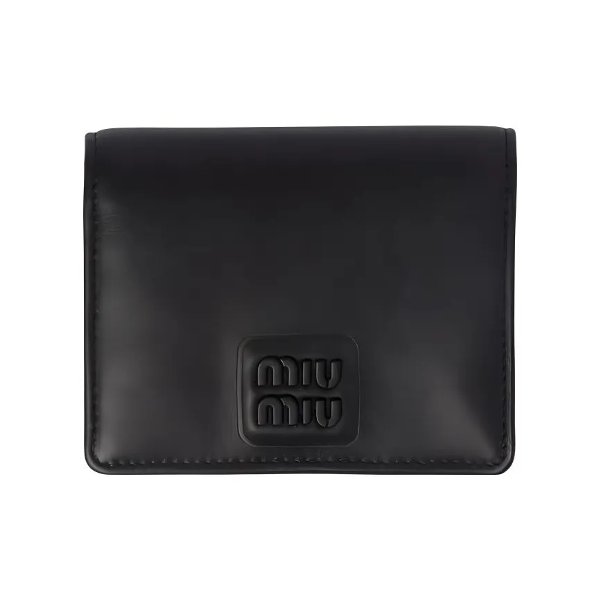 MIU MIU Leather Wallet Trumpets Women's Black
