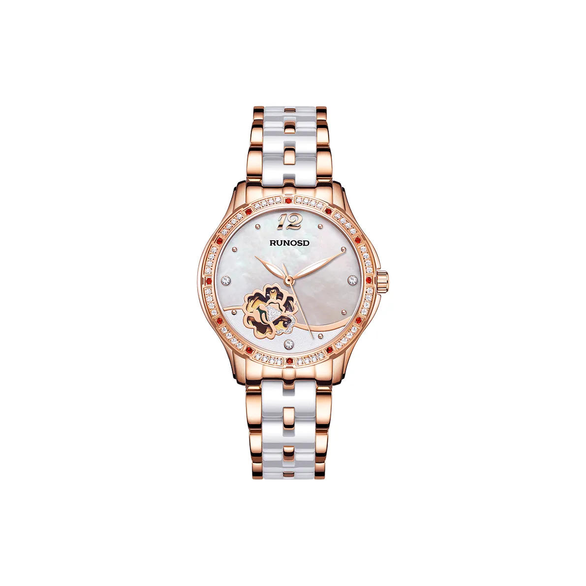 RUNOSD Mechanical Movement Ceramic Strap Watch Women's Watch White Dial
