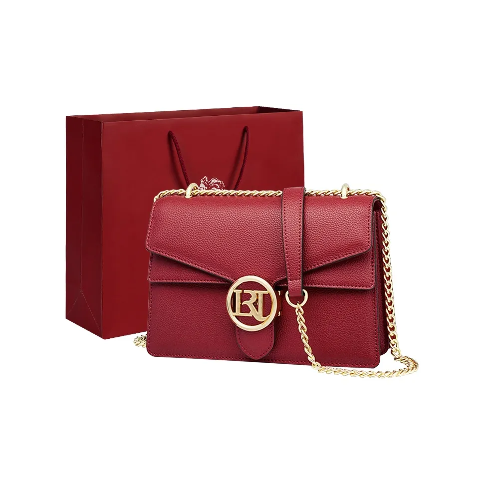 Old Man's Head Cow Leather One Shoulder Small Square Bag Women's Red