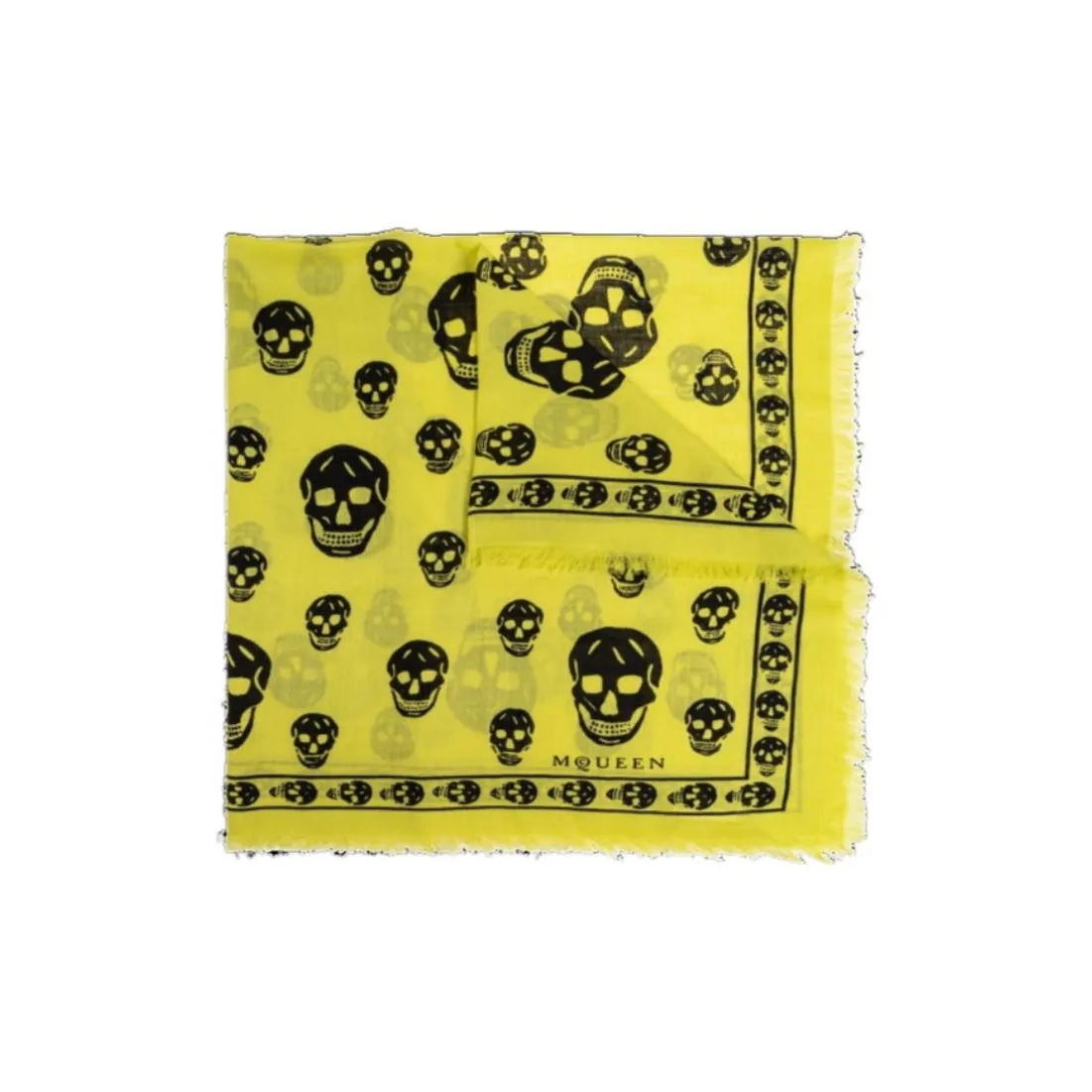 Alexander McQueen Skull Printed Frayed Edge Scarf