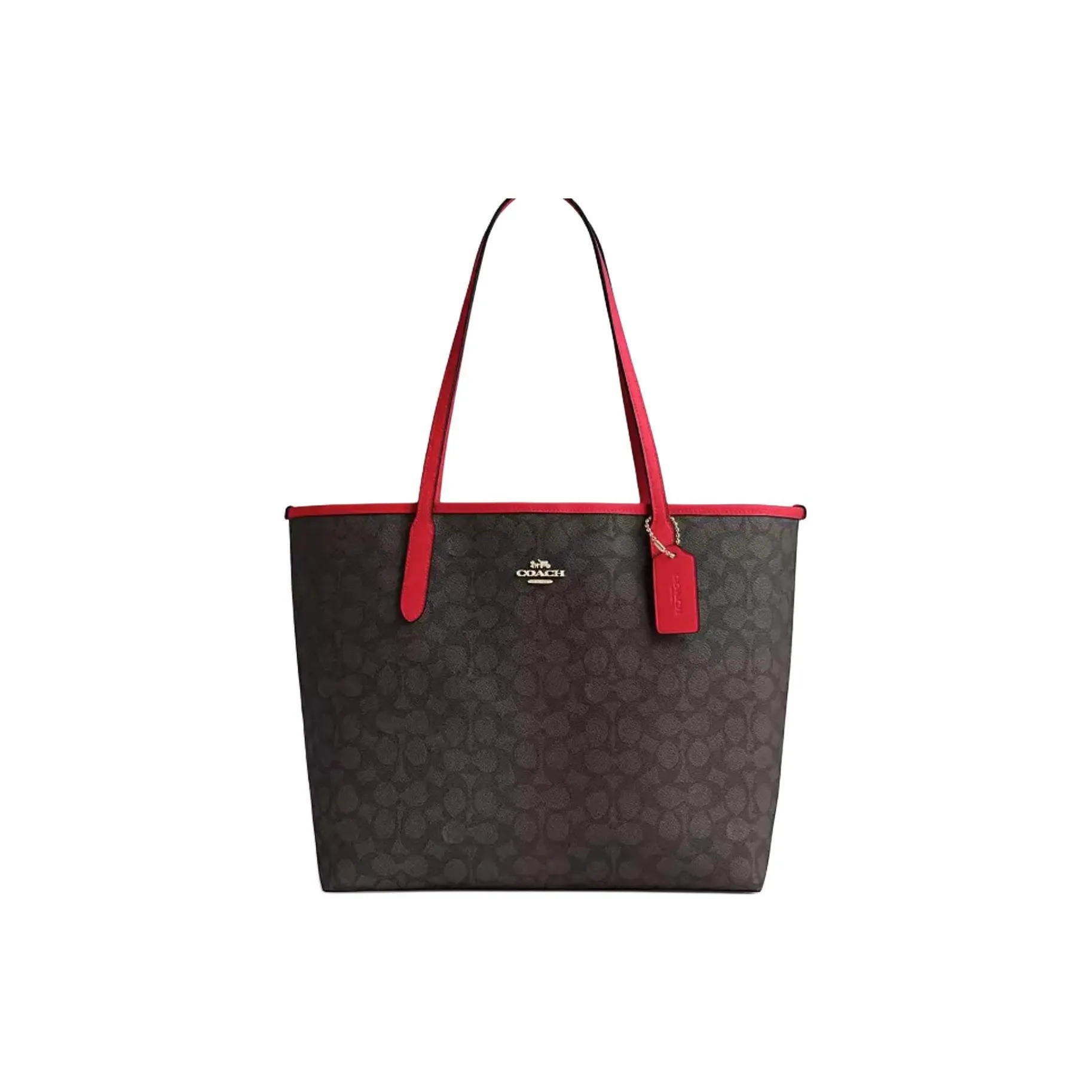 coach Added City Coated Canvas Tote Bag, Shopping Bag, Handbag Tubas Women's Red & Coffee