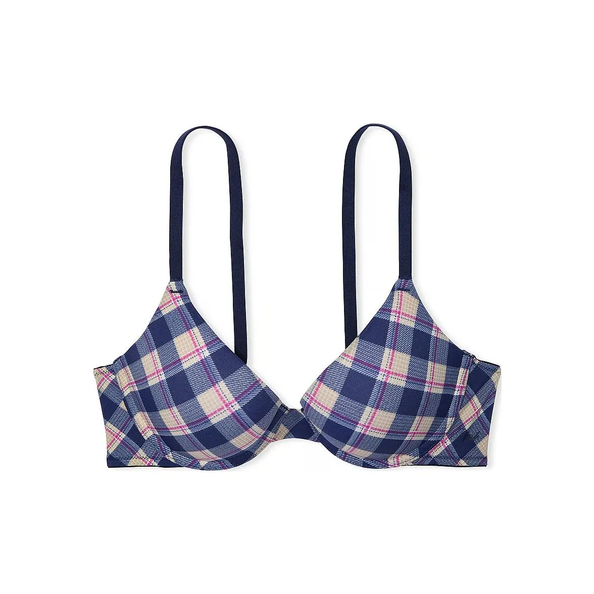 Victoria's Secret PINK Wear Everywhere Push-Up Bra / Navy Plaid Print Bra Women's Marine Plaid Print