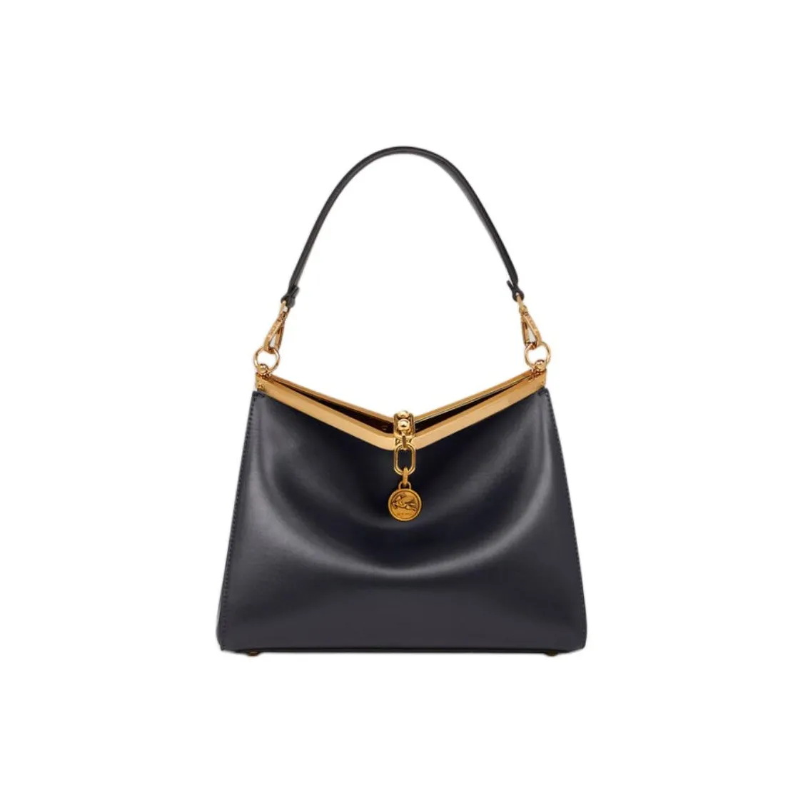 ETRO Leather Portable Crossbody Bag Shoulder Bag Medium Size Women's Navy Blue