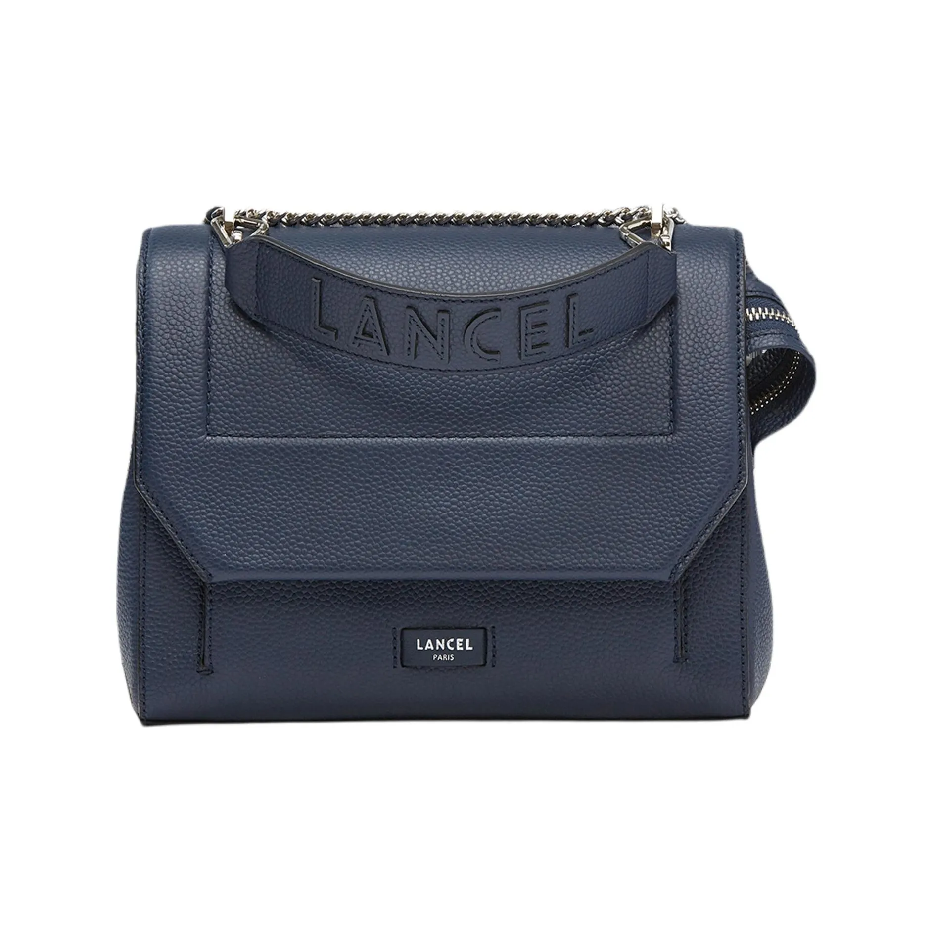 LANCEL Grain Cow Leather Shoulder Bag, Crossbody Bag Medium Size Women's Gasoline Blue