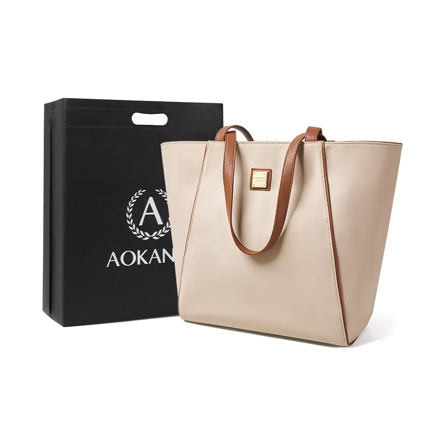 AOKANG Ткань Синтетическая кожа Сумка-тоут Сумка через плечо Сумка-тоут Сумка через плечо Большая женская Молочно-чайный абрикос Классический черный