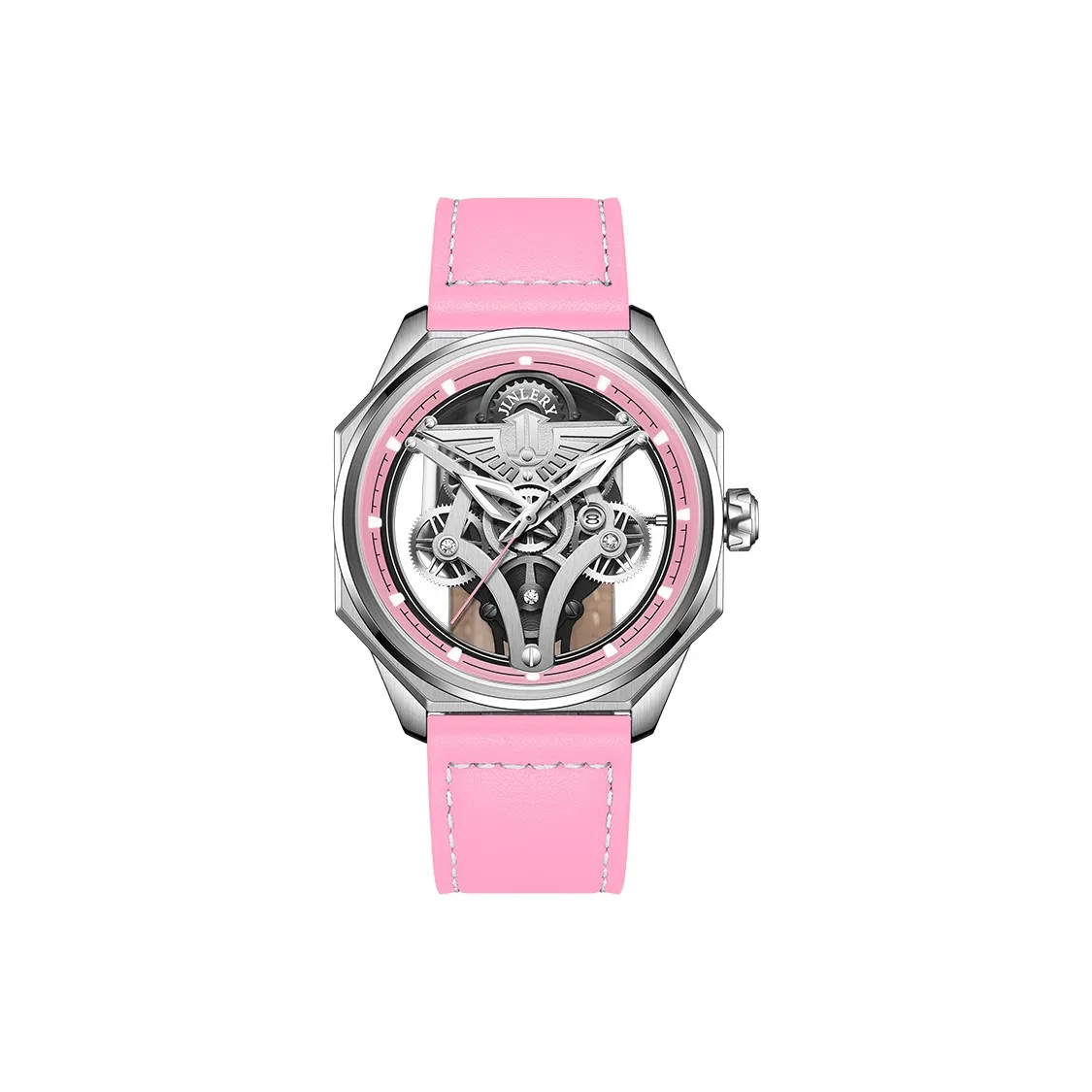JINLERY Mechanical Movement Leather Watch Bands Watch Women's Watch Cut-Out Dial