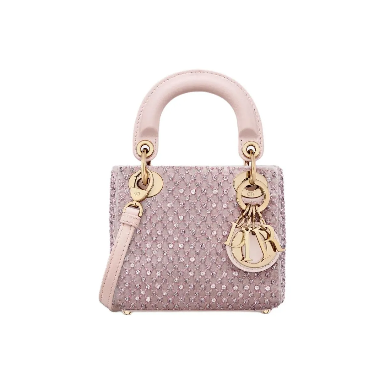 DIOR Lady Dior Mulberry Silk With Cow Leather Shoulder Bag, Crossbody Bag, Handbag Extra Mini Women's Pink