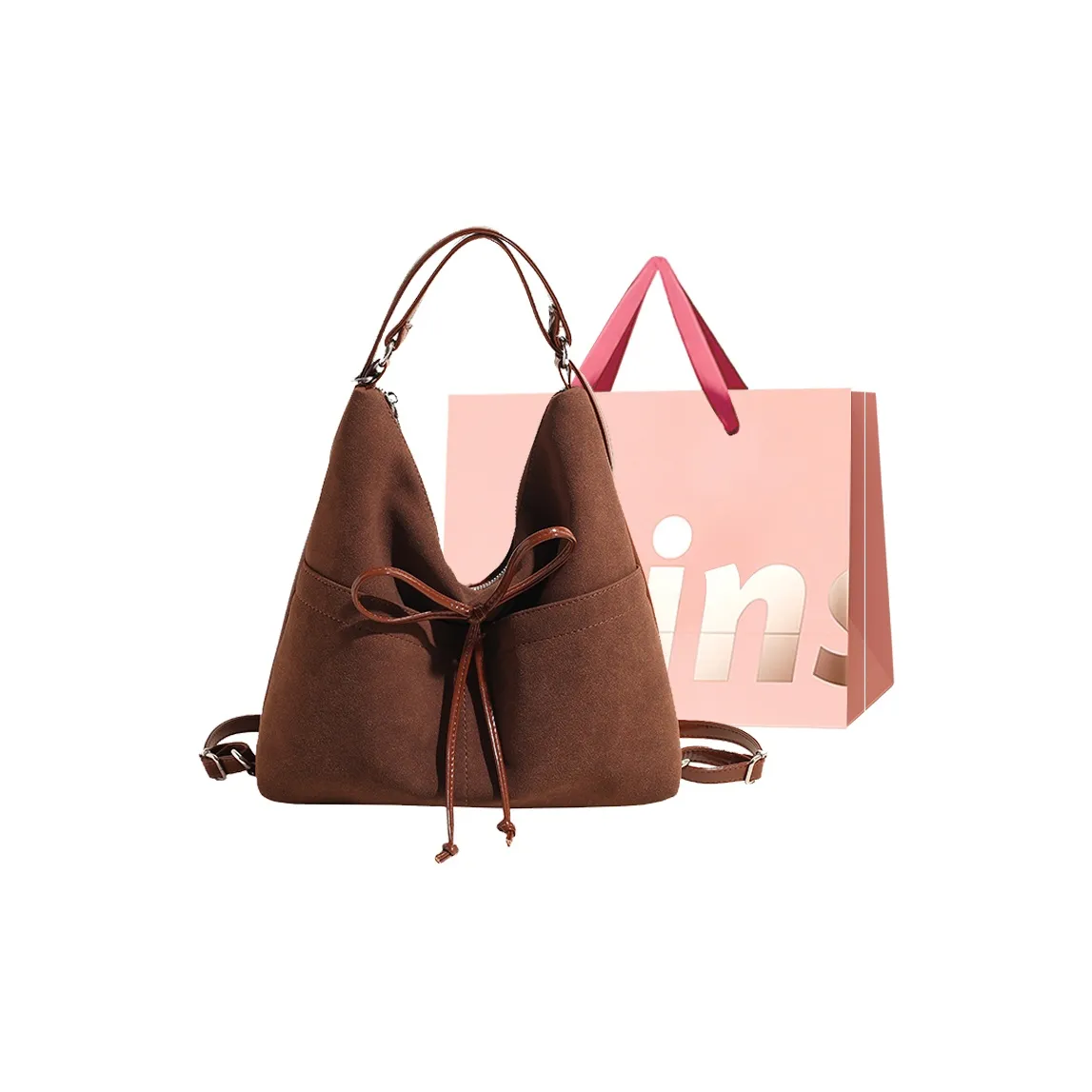 WHEELY BABY + Suede Backpack Shoulder Bag Standard Women's Multicolor WHEELY BABY + Замша Рюкзак Сумка на плечо Стандартная Женская Многоцветная