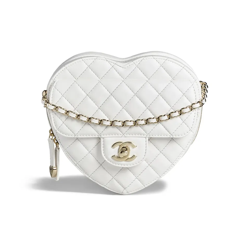CHANEL Lambskin Heart Bag, Heart Shaped Bag, Shoulder Bag, Crossbody Bag Women's White