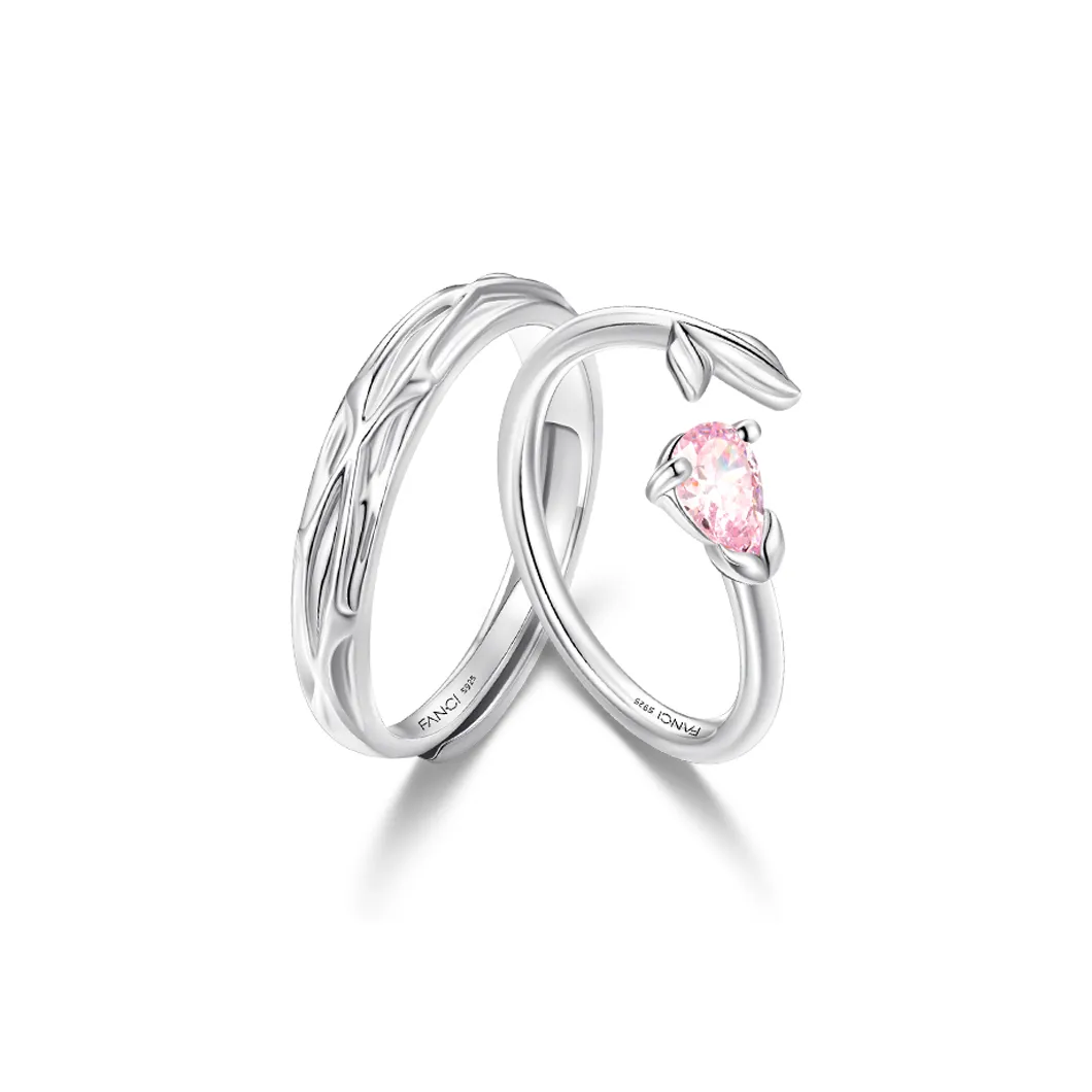 FANCI S925 Silver With Pink Gemstone Inlay Rings Unisex