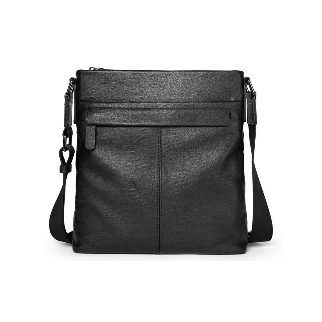 Old Man's Head Cow Leather Shoulder Bag Regular Unisex Black