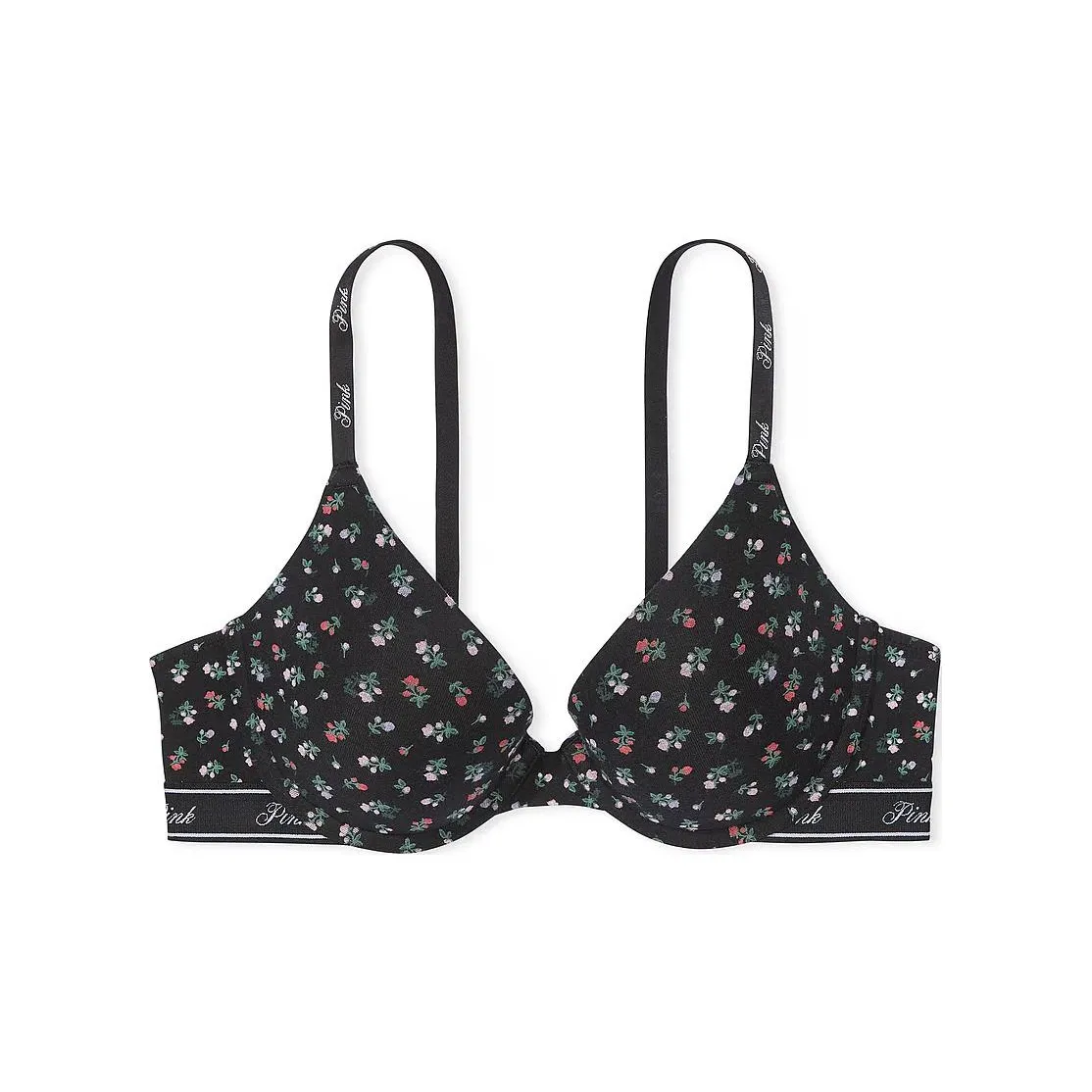 Victoria's Secret PINK Wear Everywhere Push Up Bra / P B F P Bra Women's Pure Black Floral Print