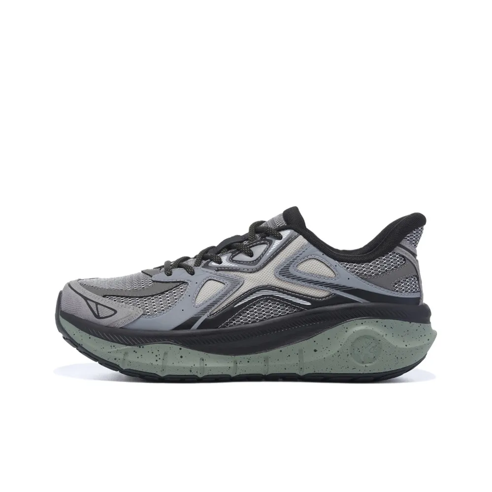 BMAI Pioneers Thick Tao Cushioning Support Wear Resistant Breathable Mid Top Running Shoes Men's Green Gray