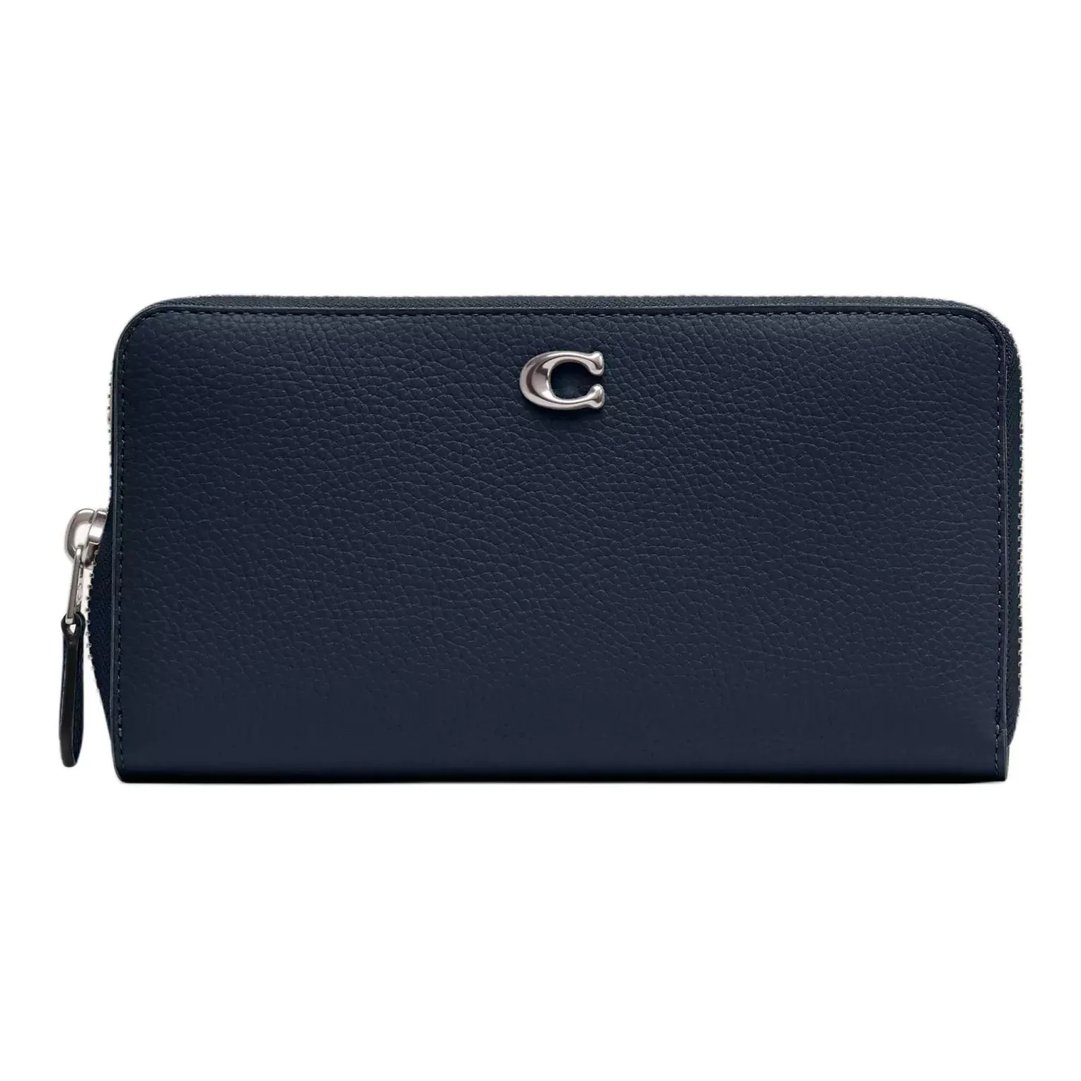 COACH Accordion Zip Polished Pebble Leather Wallet Trumpets Women's Dark Marine Blue
