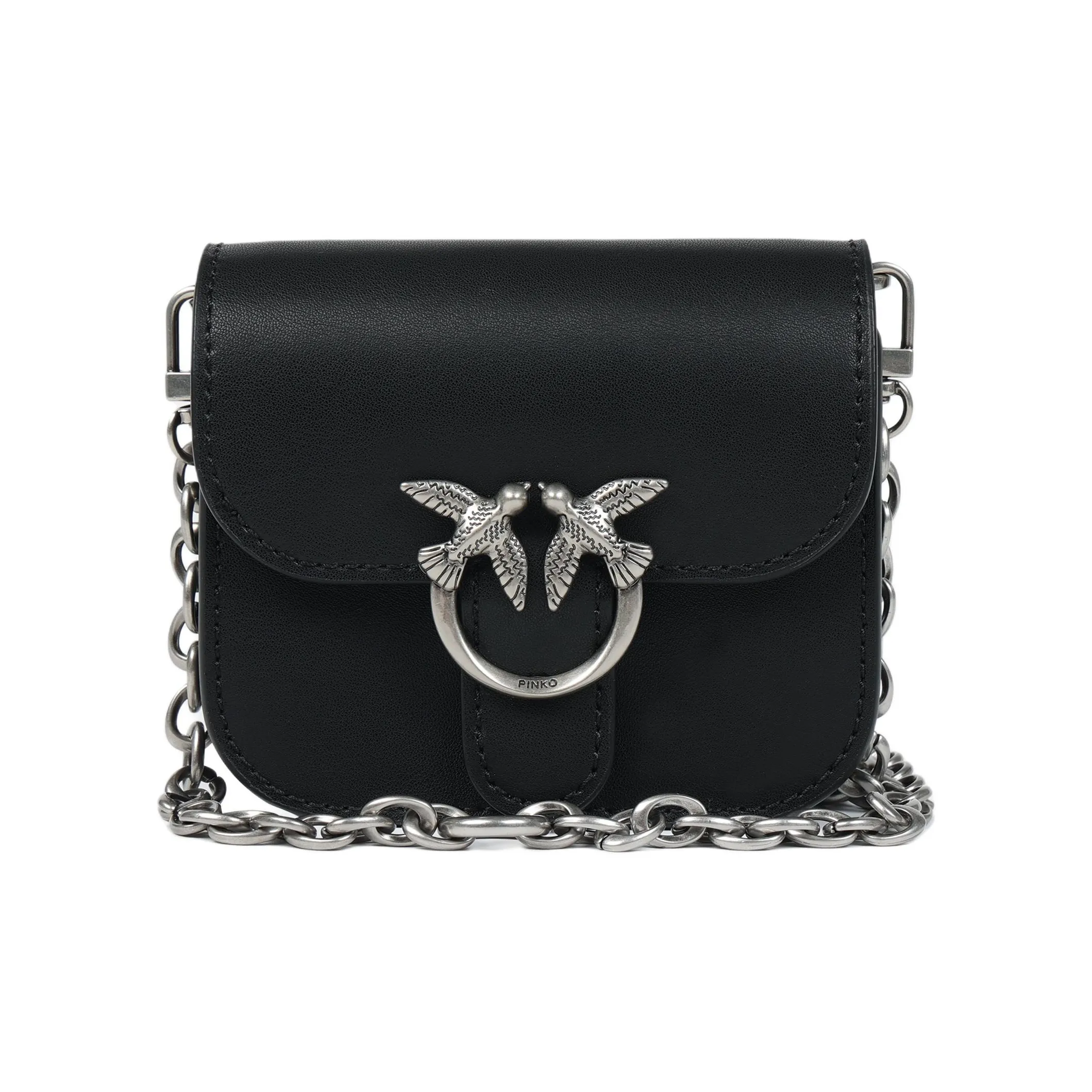 PINKO Love Bell Телячья кожа Маленькая квадратная сумка Сумка через плечо Сумка на плечо Мини Женская Черная