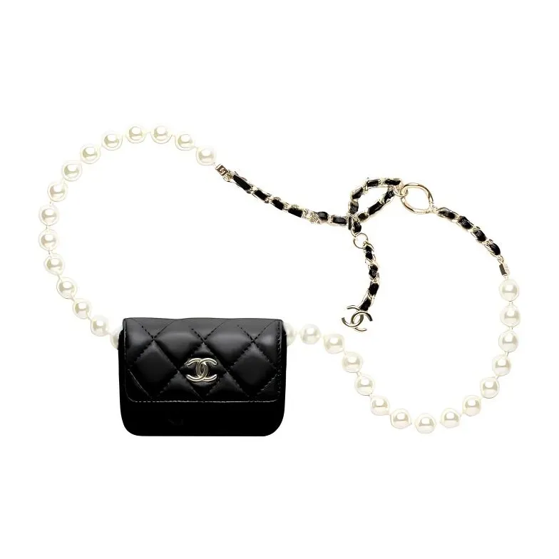 CHANEL Sheepskin Fanny Pack Women's Black