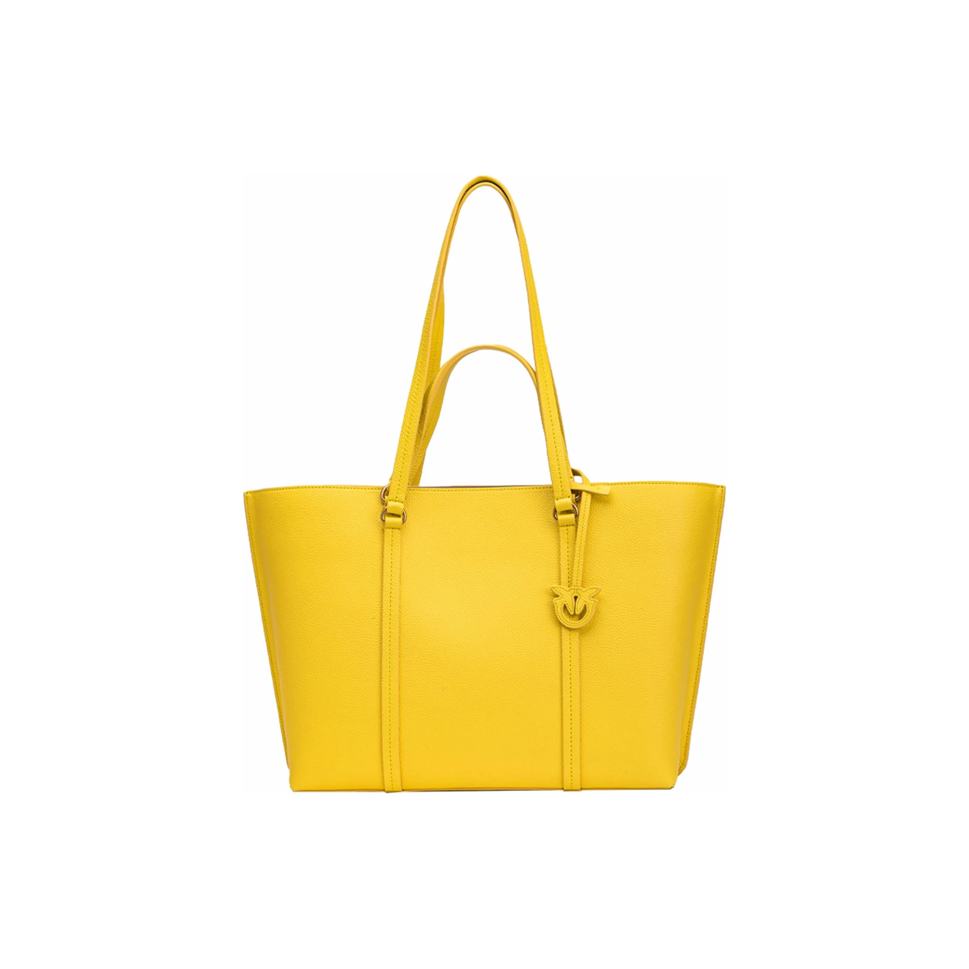 PINKO Calfskin Tote Bag Shopping Bag Handbag Large Size Women's Banana Yellow