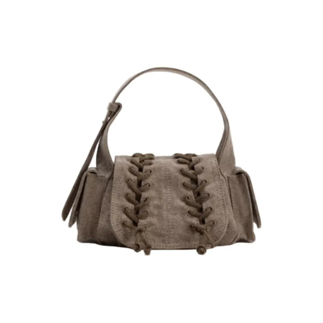 ZARA Cotton Shoulder Bag, Crossbody Bag, Handbag Medium Size Women's Brown