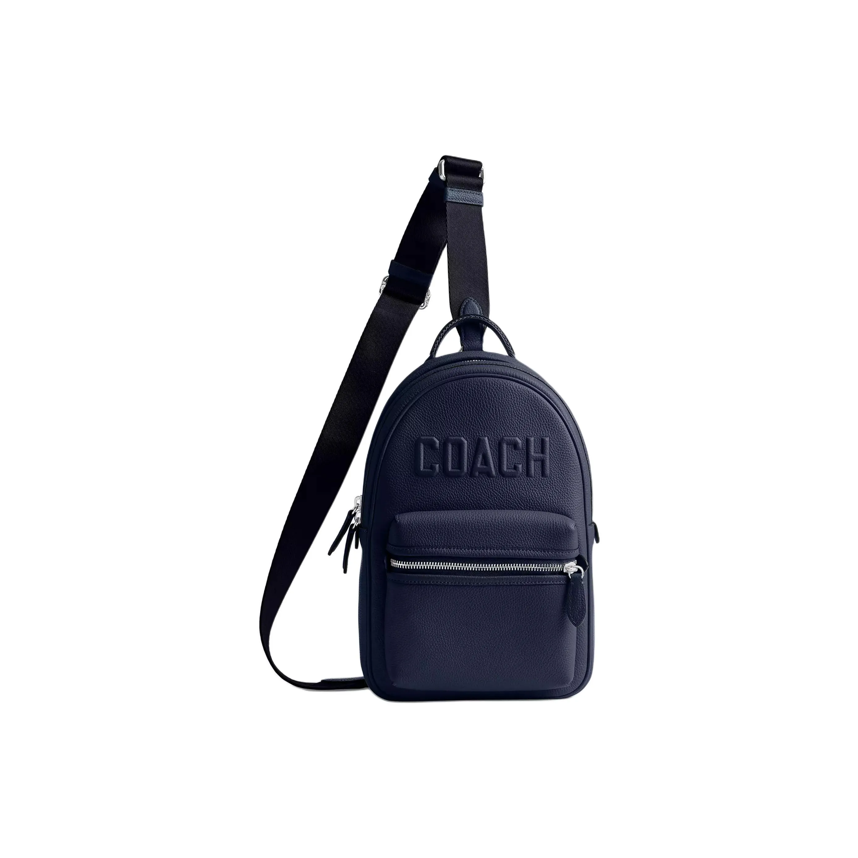 COACH Polished Pebble Leather Sling Bag, Crossbody Bag Trumpets Men's Dark Blue