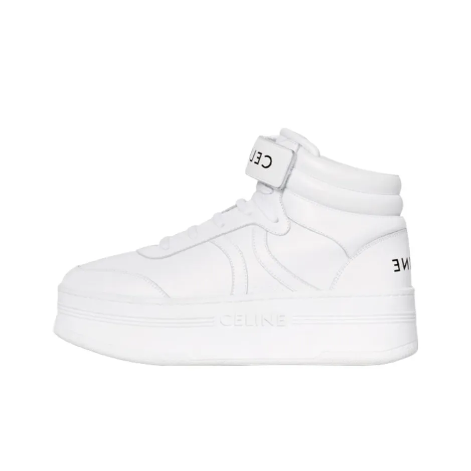 CELINE Block High Top Stylish Skateboarding Shoes Women's White