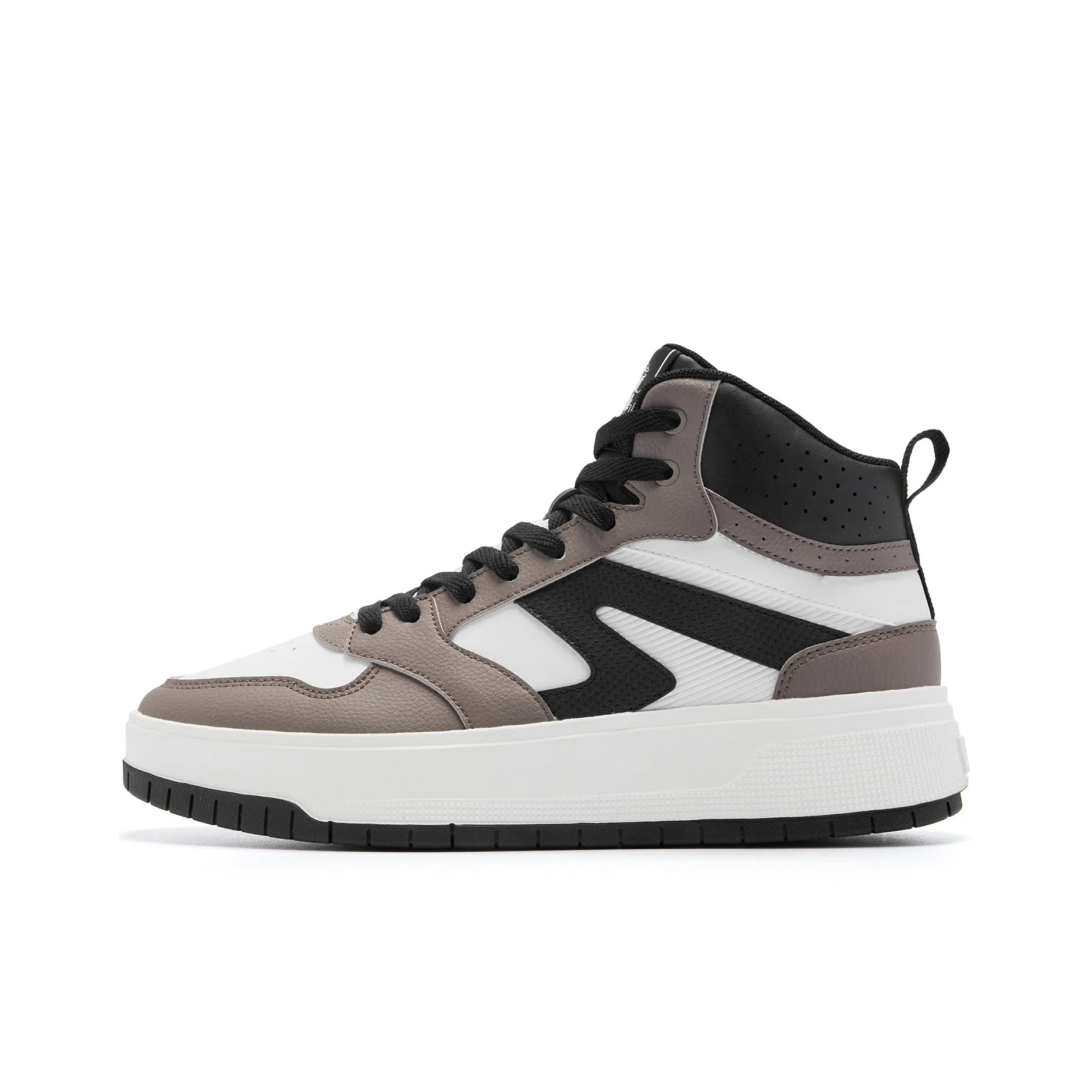 QIAODAN Height Increasing Wear Resistant Water Resistant Slip Resistant High Top Skateboard Shoes Men's Brown Black