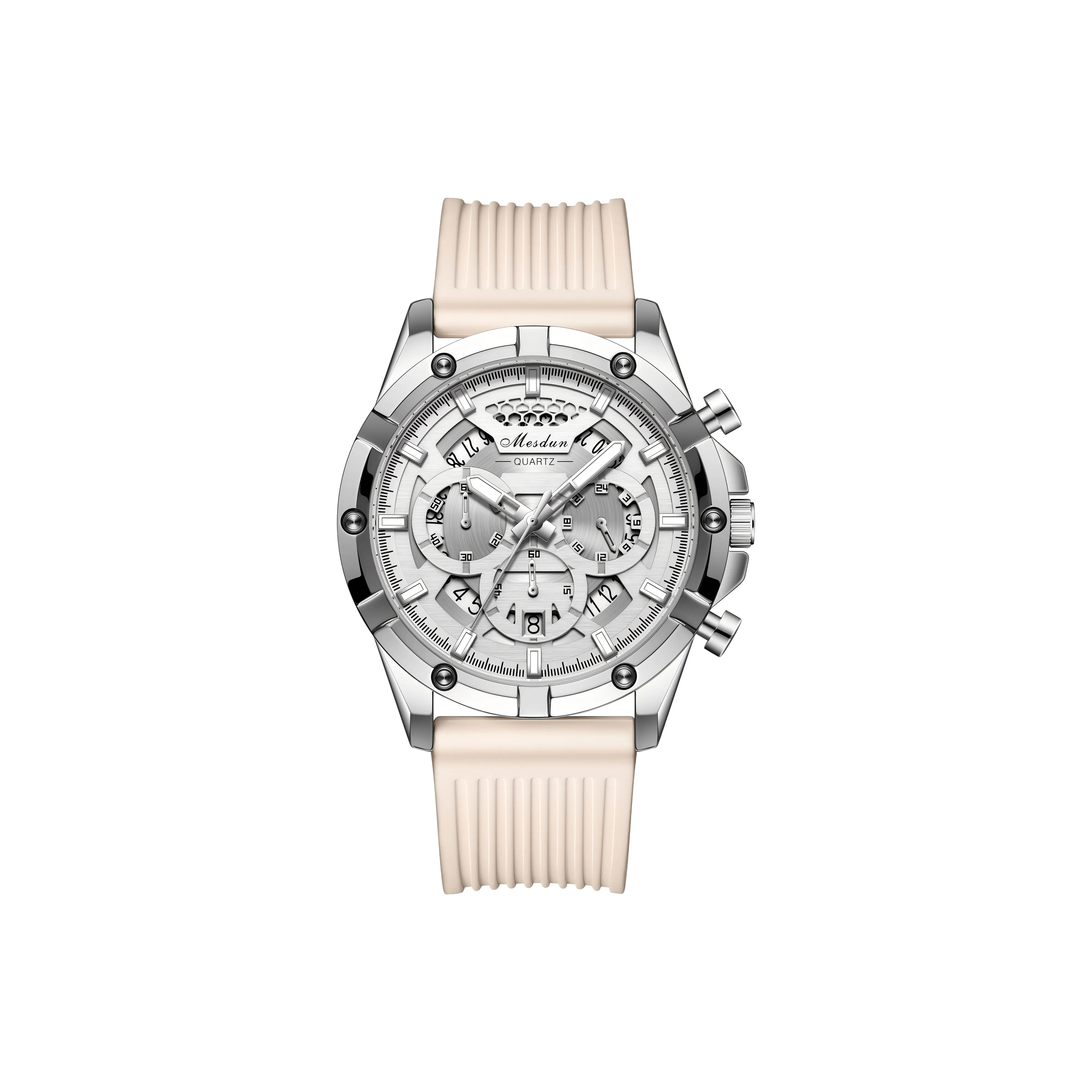 MESDUN Кварцевый механизм силиконовый ремешок мужские часы белый циферблат
