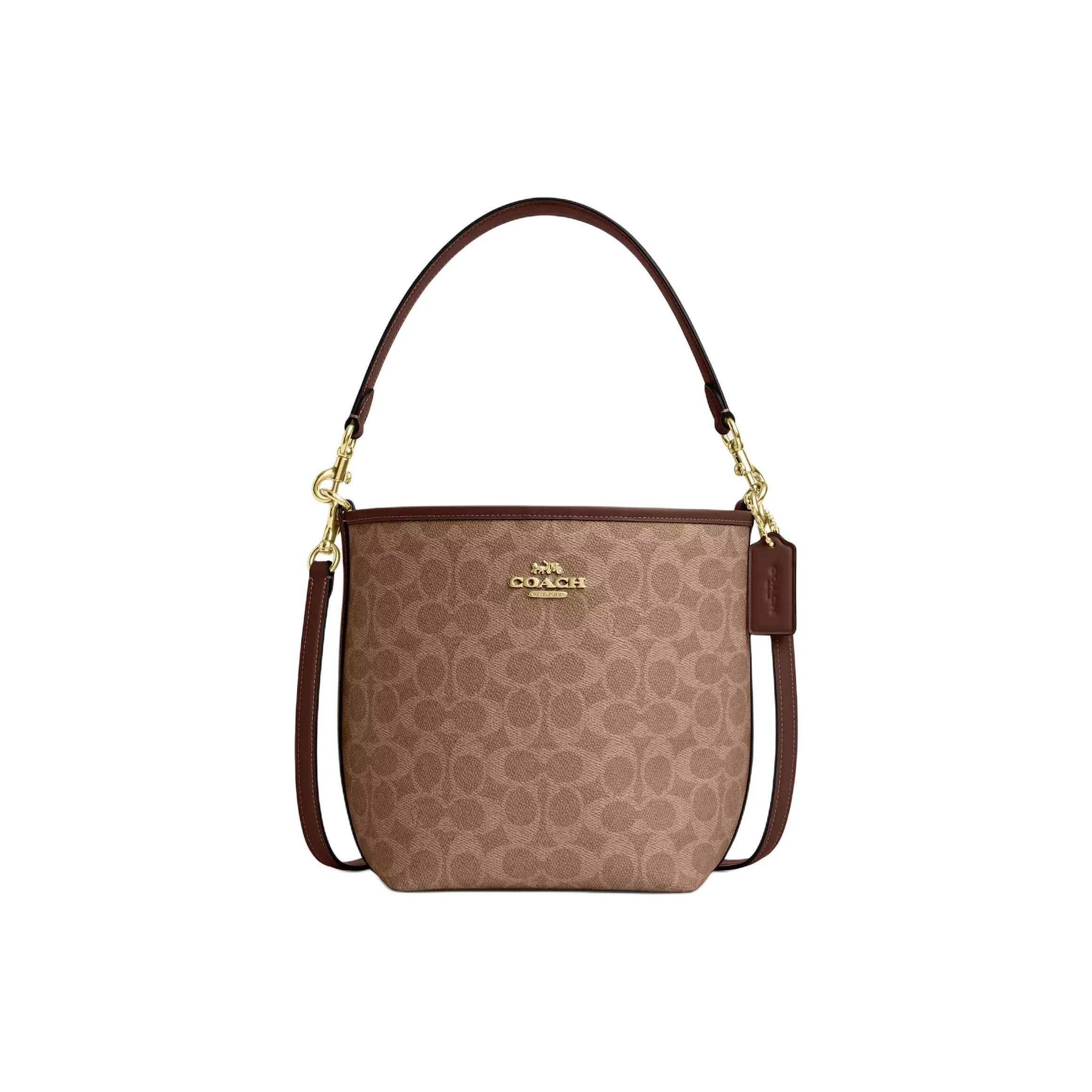 COACH City Signature Coated Canvas Handbag, Shoulder Bag Trumpets Women's Tan