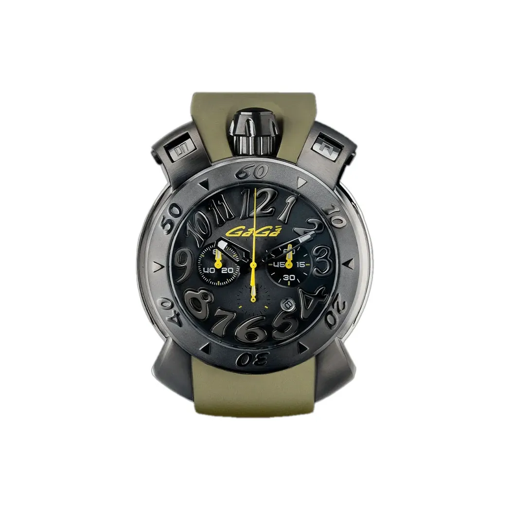 GAGA Мужские часы Кварцевый механизм Силиконовый ремешок 48 мм Черный циферблат