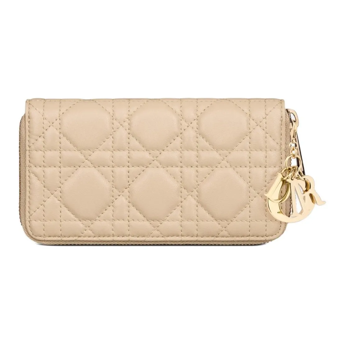 DIOR Lady Dior Lambskin Wallet Medium Size Women's Pink Beige