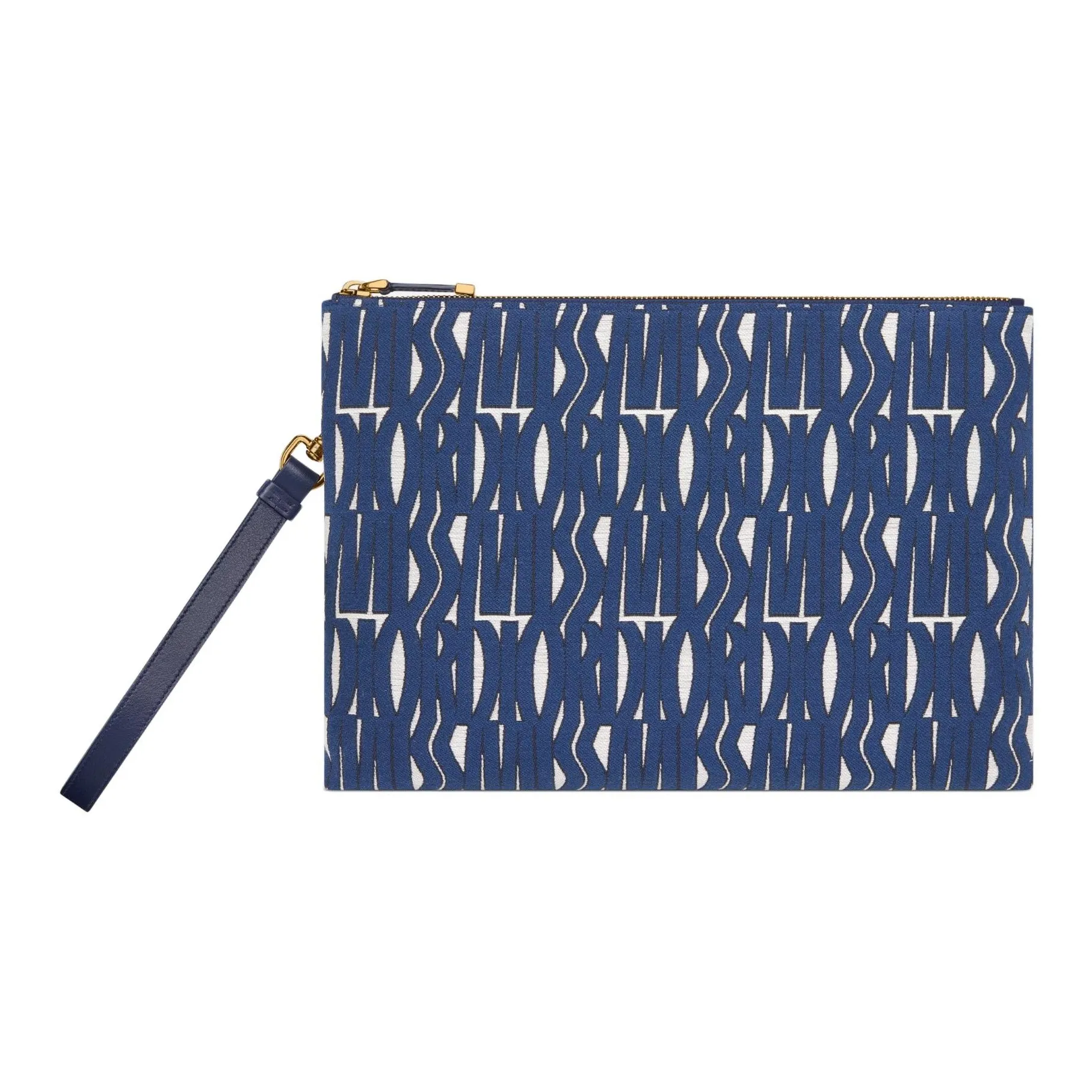 DIOR Cotton With Cow Leather Clutch Women's White & Blue