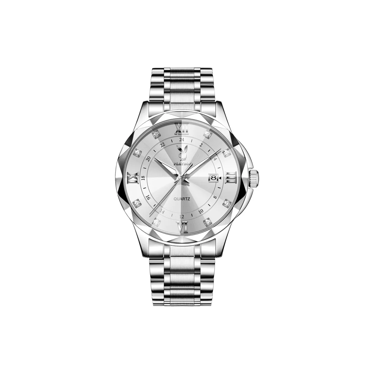 Playboy Roman Collection Кварцевый механизм ремешок из нержавеющей стали мужские часы белый циферблат