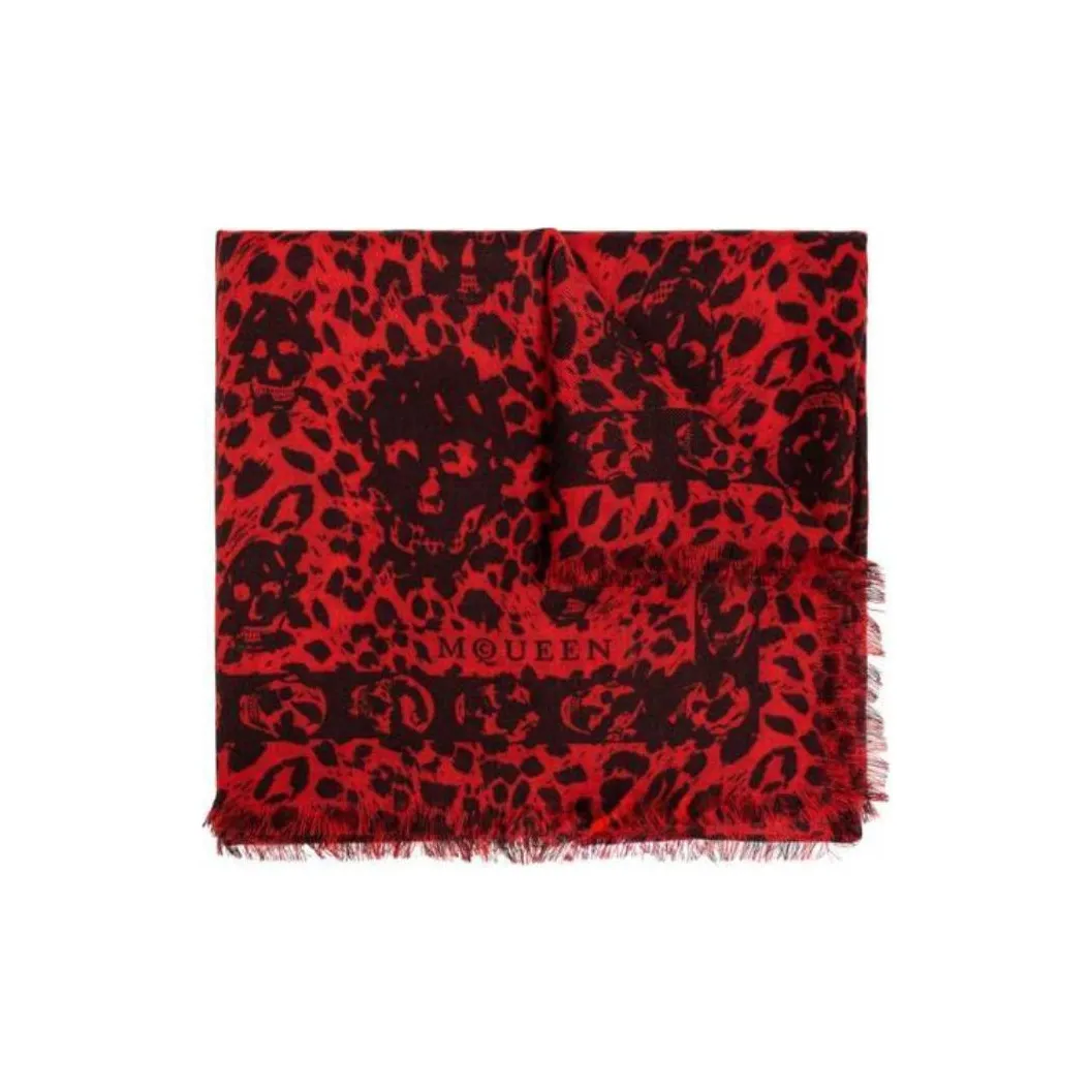 Alexander McQueen Leopard Printed Fringed Edge Scarf