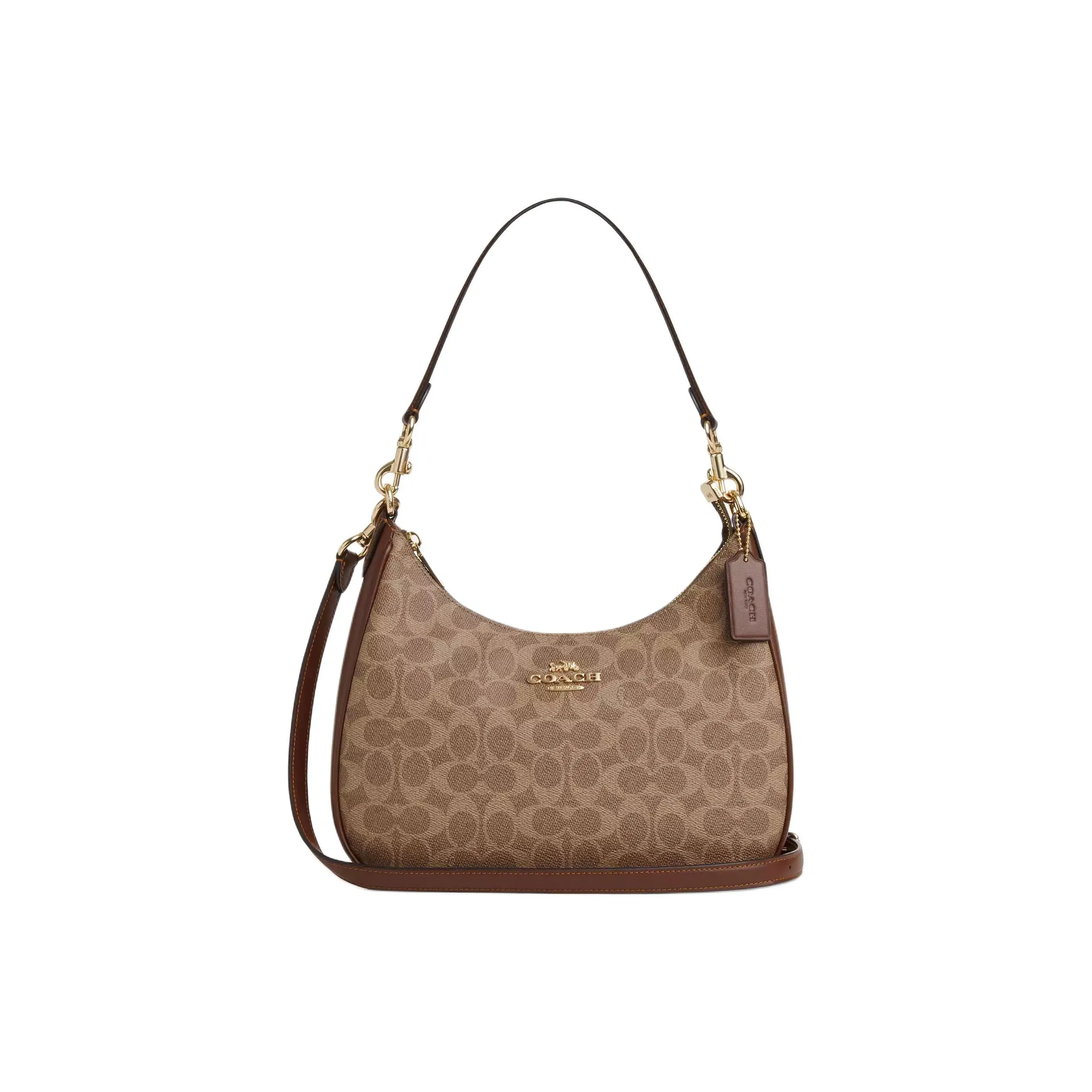 COACH Teri Coated Canvas Crossbody Bag Shoulder Bag Large Size Women's Tan