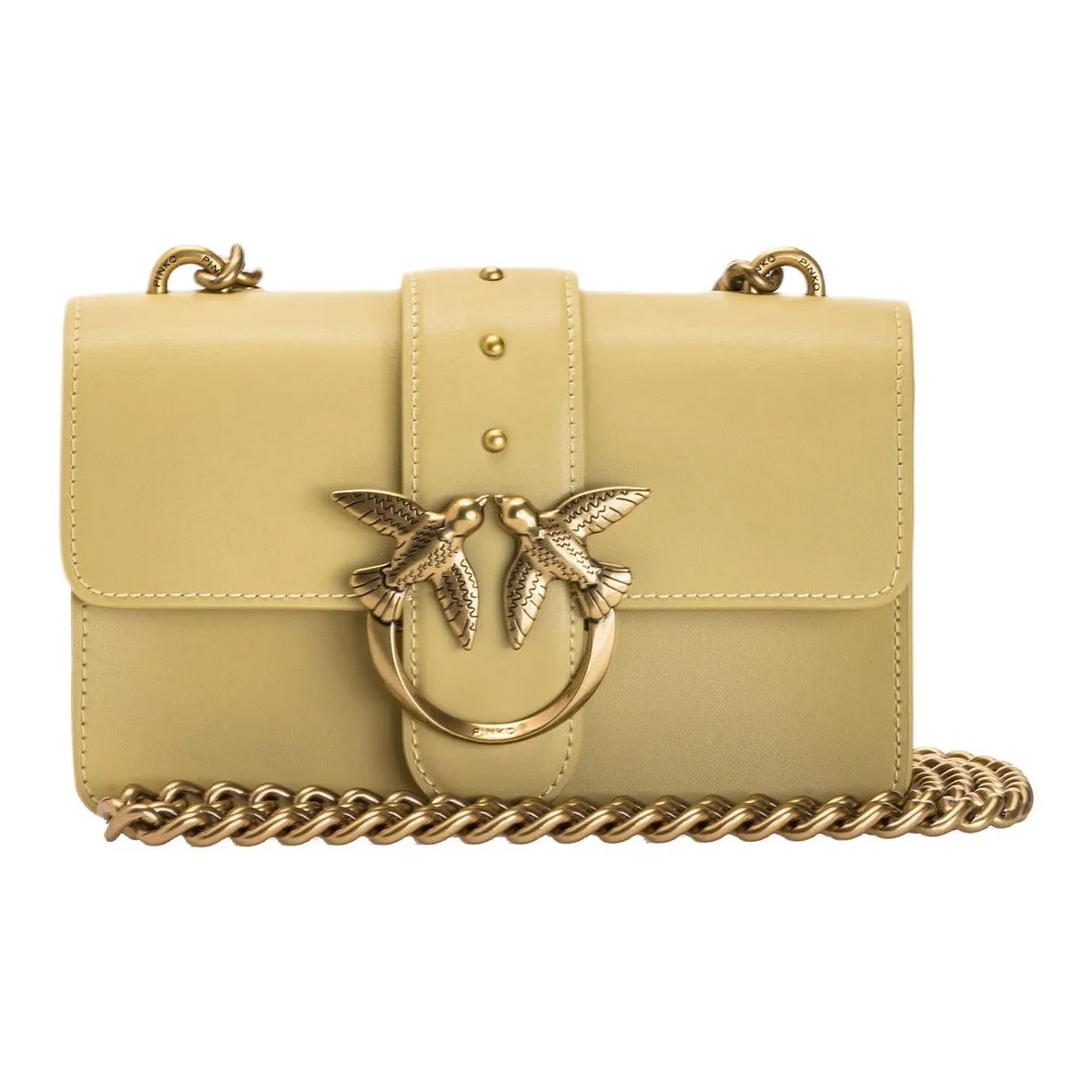 PINKO SIMPLY GRAIN LEATHER Swallow Сумка Сумка с цепочкой Сумка через плечо Мини Женская Бежевая Желтая