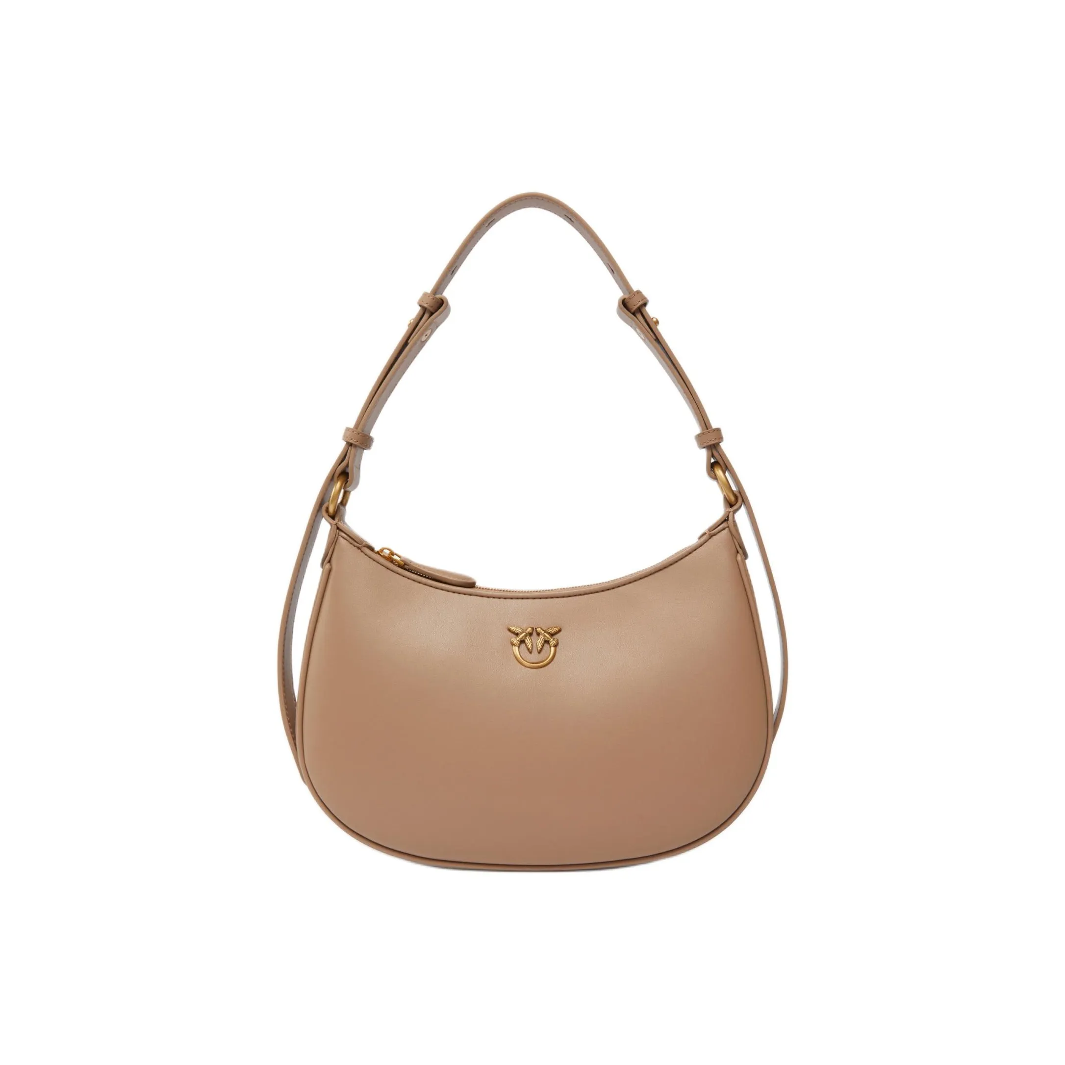 PINKO Half Moon Series Телячья кожа Сумка через плечо Мини Женская Бежевая