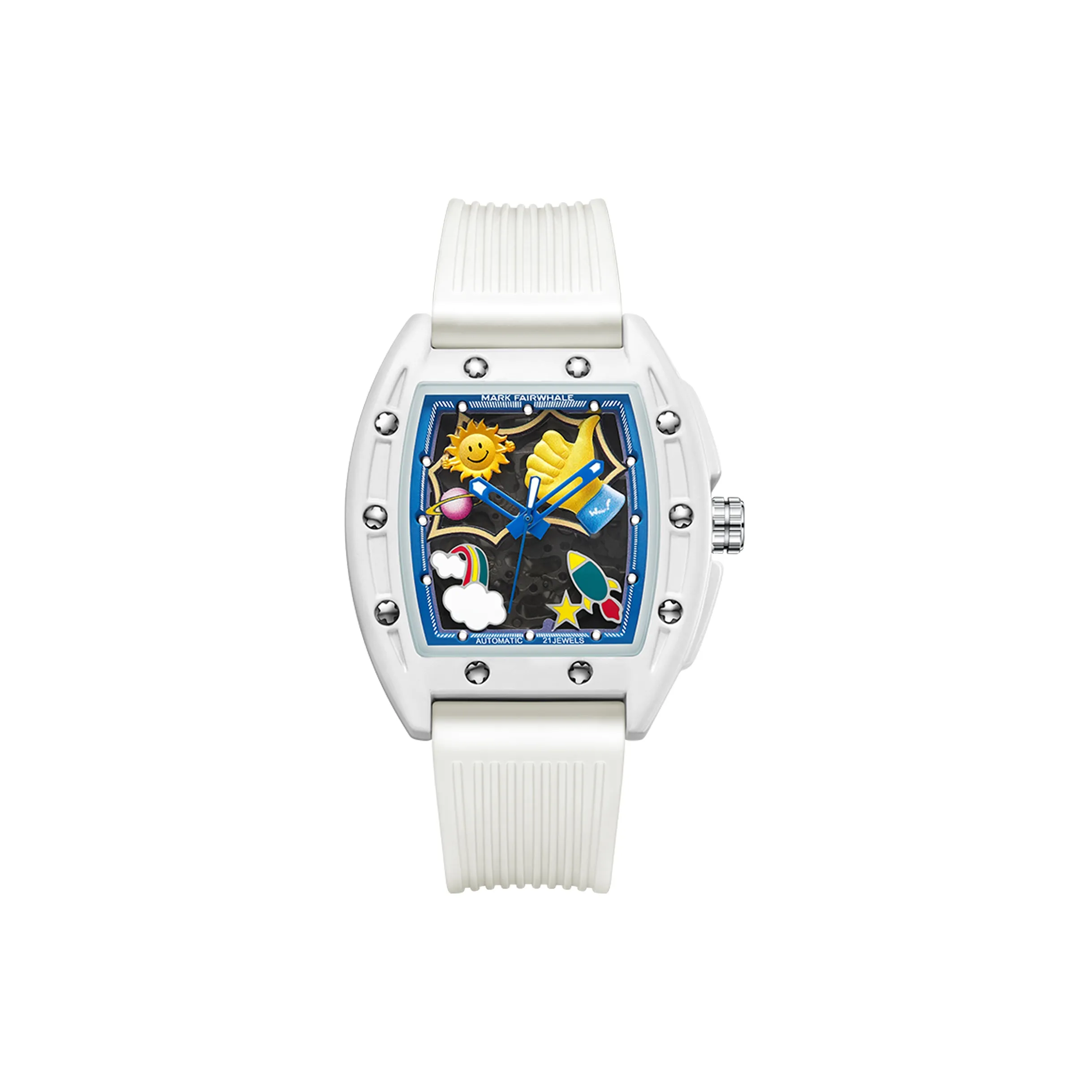 FAIRWHALE Automatic Mechanical Movement Silicone Strap Watch Men's Watches Cut Out Dial