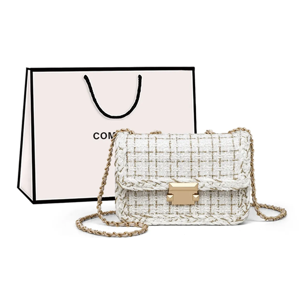 COMELY Fabric Shoulder Bag Crossbody Bag Small Size Women's Ecru
