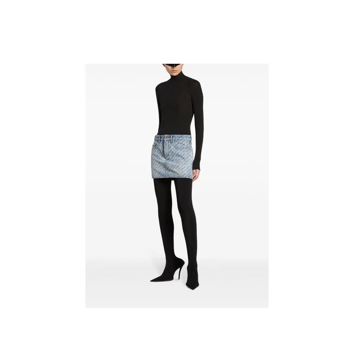 Balenciaga Allover Logo Printed Denim Mini Skirt