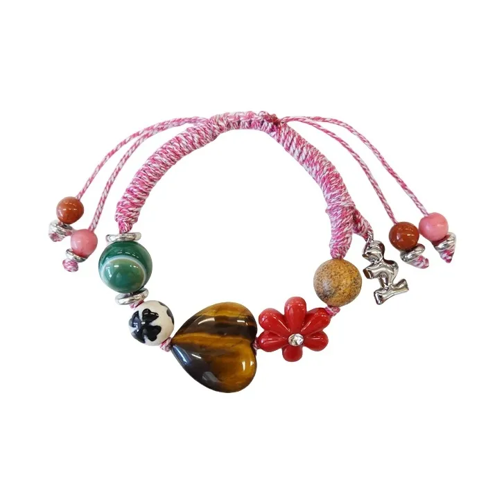 Tagi. Маленький цветок сердце ткань вязаные шнур регулируемый браслет унисекс ягода цветение