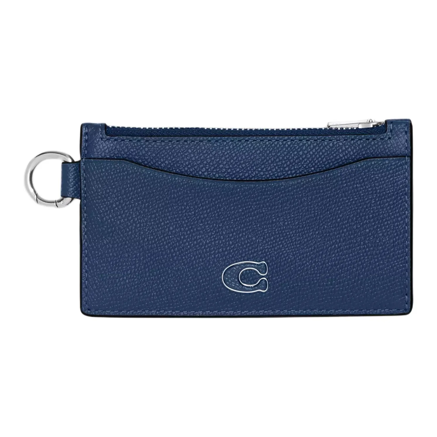 COACH Zip Top Card Case Крестообразная текстура Кожа Кошелек Картхолдер Мини Мужской Морской синий