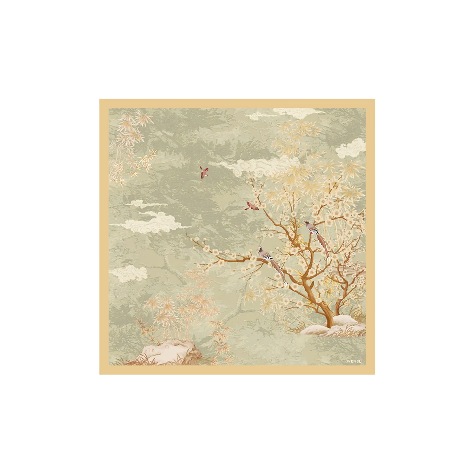 WENSLI Шелковый шарф MID AUTUMN Цветущий цветок и полная луна Унисекс